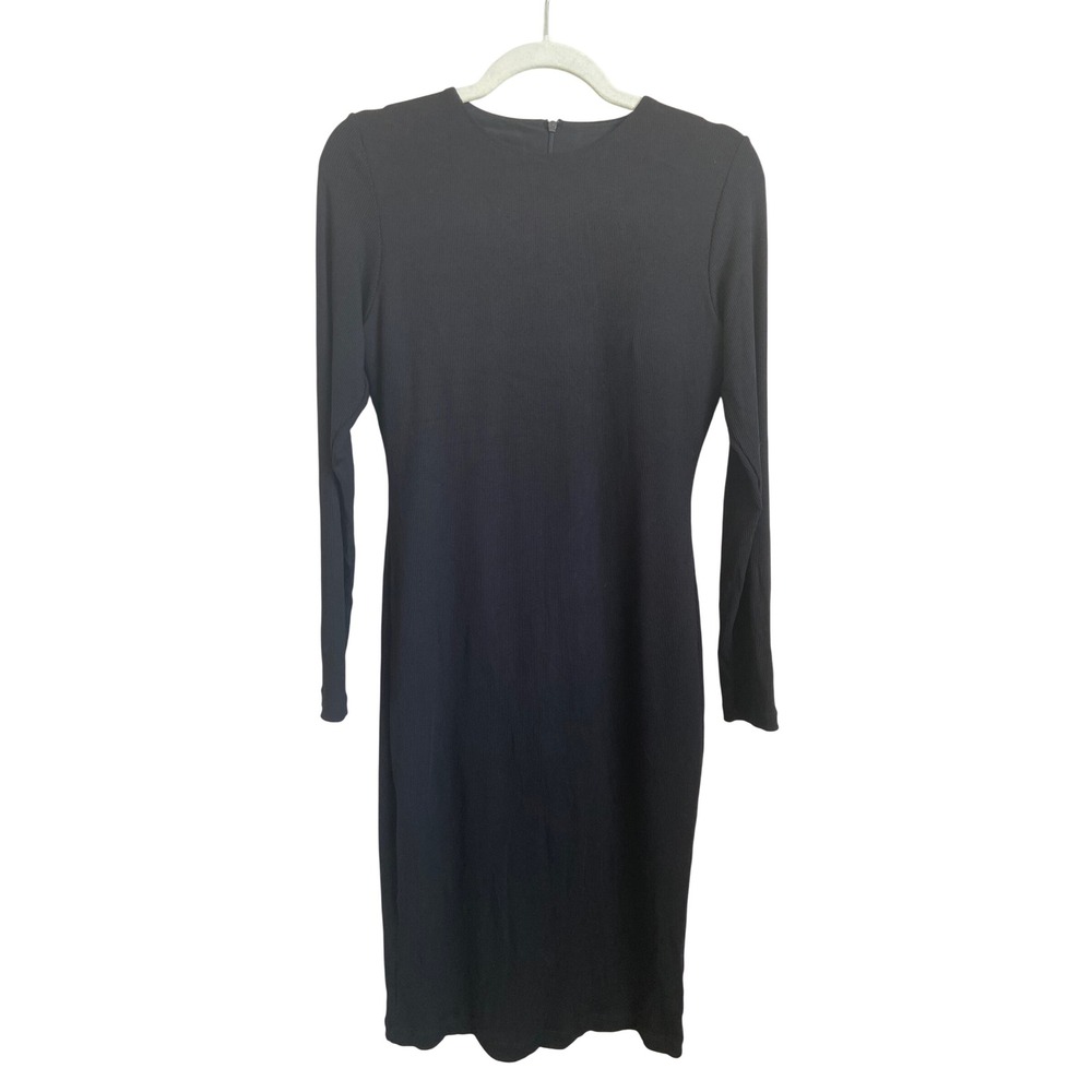 Popilush Built-In Shapewear Long Sleeve Ribbed Midi Dress Black XL NWT